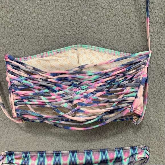 Victoria’s Secret Strappy Swimsuit Bikini Set Hottie Cheeky Pink Blue Tie Dye M - Picture 8 of 11